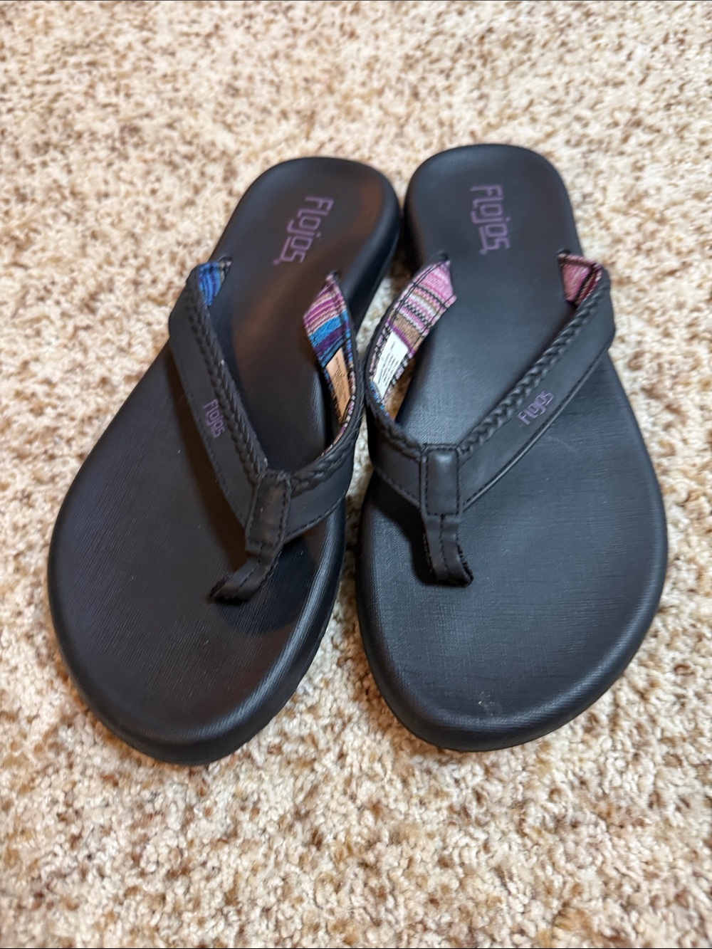 Flojos Black Sandals with Multicolor Woven Straps